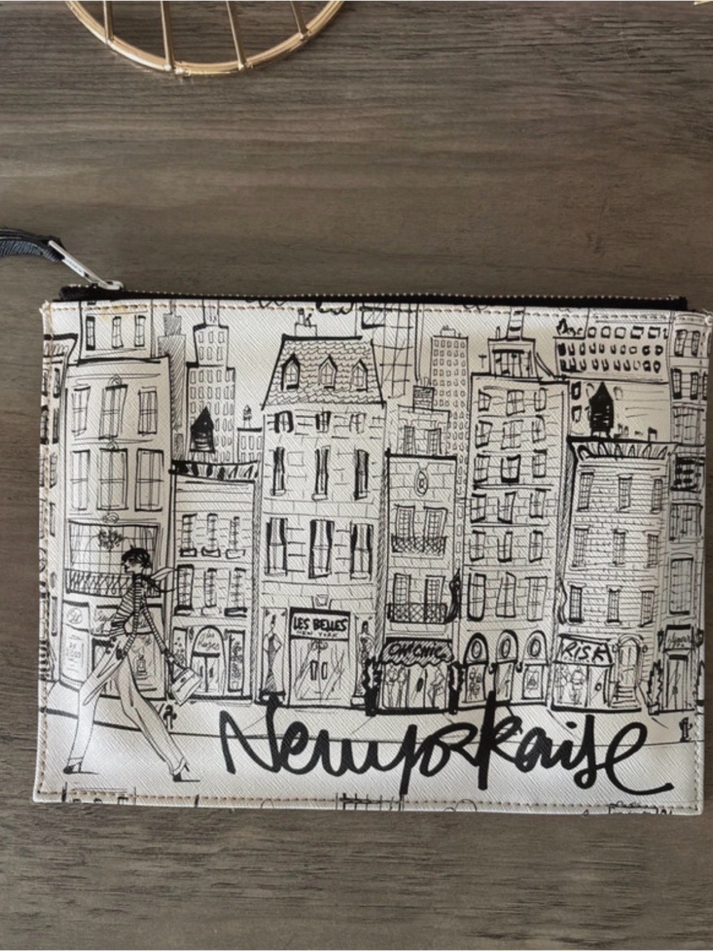 Izak New York-Print Zip Pouch Clutch -